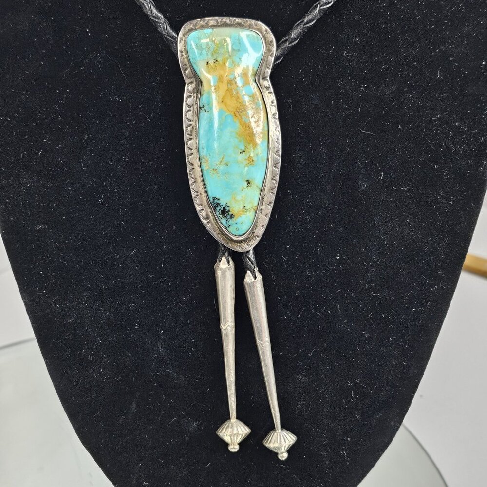 Navajo Large Turquoise Bolo Sterling Silver Hallmarked RVT Native American USA